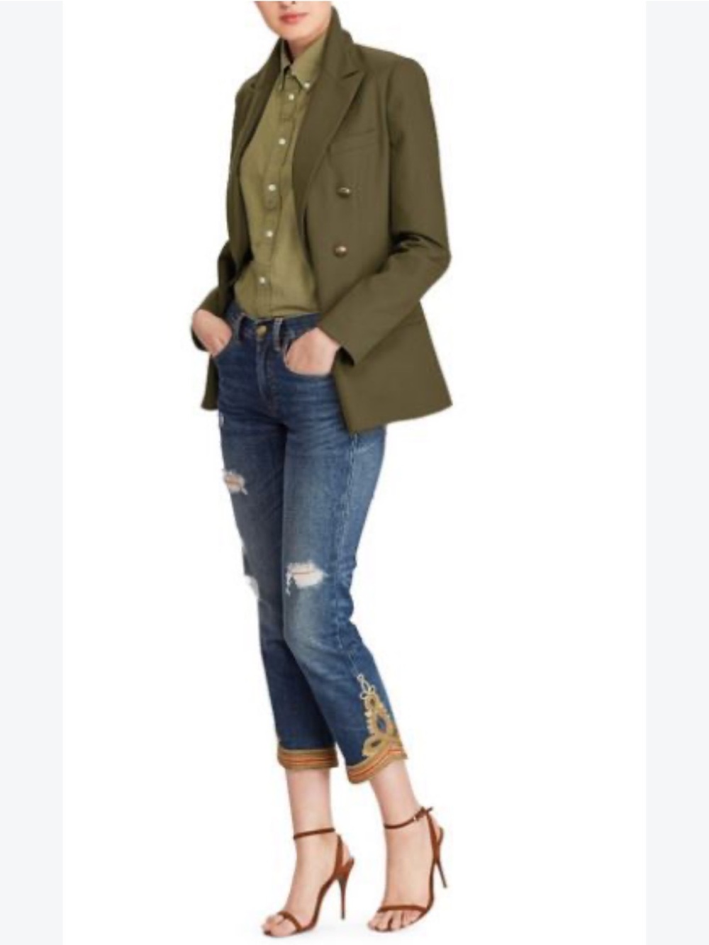 Polo Ralph Lauren Green Military Blazer Jacket Double Breasted size 6 / small
